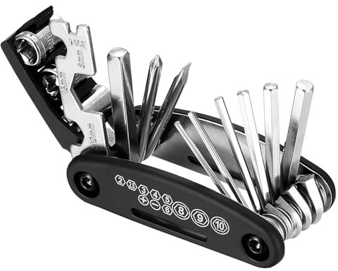 16 en 1 Kit Herramientas Bicicleta MTB, Multiherramienta Bicicleta, Accesorios Bbicicleta Montaña, Kit de Reparación de Bicicleta Multifunción Plegable Portátil para MTB Bicicleta Carretera