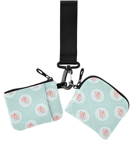 Porte-monnaie pour femme avec animaux renard vert porte-cartes d'identité minces et plates avec dragonne pour femmes et hommes, 2 pièces, animaux renard vert, moderne, Animaux renard vert, Moderne