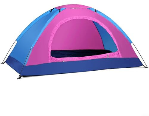 Lecreatekit Tenda da campeggio in tessuto Oxford 210D, design a doppia porta con porta schermo e fermatende, tenda impermeabile per 2 persone per escursioni, escursioni e gite. (2 persone per rosa)