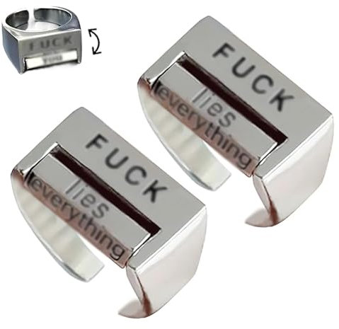 Kreative Fu * k drehbare Stimmung Kontrolle Ring, lustige rotierende Fuck Ring, einstellbare Fuck Angst Ring, Edelstahl Fu * k Square Ring, gravierte Buchstaben Ring, Stimmung Ring (2 stücke)