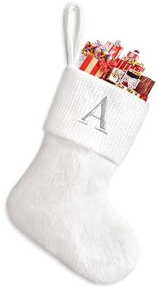 Takezuaa Weihnachtssocke | Personalisiert Nikolausstrumpf | Weihnachtsstrumpf zum Befüllen | Zum Aufhängen an Kamin,Treppe | Geschenksack - für Süßigkeiten,Zuhause,Weihnachten(Weiß-Style 2,A)