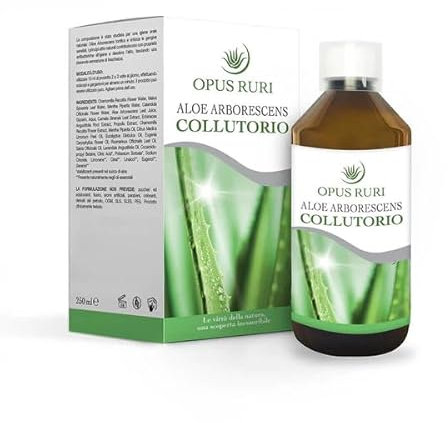 OPUS RURI Collutorio Aloe Arborescens 100% Naturale - 250 ml - Azione Lenitiva, Rinfrescante e Protettiva - Senza Fluoro - Clinicamente Testato