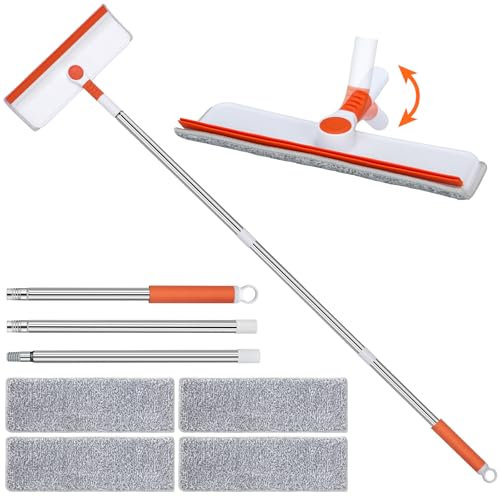 Alyvisun Professional Window Cleaning Equipment with 132cm Extendable Pole and Bendable Head, 2 in 1 Window Cleaner Tool with Silicone Squeegee and 4pcs Microfibre Scrubber for High Windows