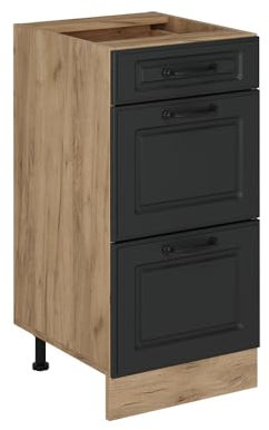 Vicco Küchenunterschrank R-Line, Anthrazit Landhaus, 40 cm mit Schubladen, ohne Arbeitsplatte