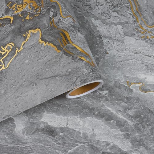 VaryFloral Tapete Selbstklebend Marmoroptik Graue Goldene Klebefolie Möbel 30cmx1000cm Möbelfolie Selbstklebend Marmor Mattes Wasserfest Wandtapete Folie Arbeitsplatte Küche Tisch Wohnzimmer