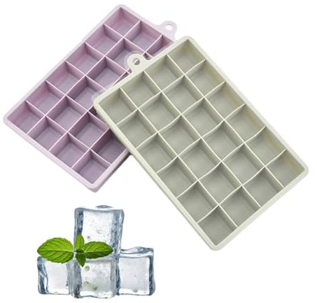 2 Pcs Silicone Ice Cube Trays, Ice Cube Tray with Lid, Ice Tray, Silicone Ice Cube Moulds, Leakproof, Flexible, 24-Cube Capacity for Cocktails, Coffee, Party (Purple, Green)