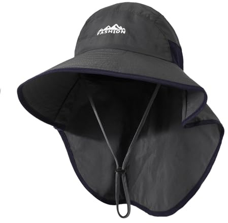 TAGVO Sonnenhut Herren Damen mit Nackenschutz, UPF 50+ Breite Krempe Sonnenschutz Mütze Wandern Outdoor-Hut Faltbar Safari Atmungsaktiv Verstellbar