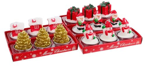Cabilock 15 Stück Weihnachtskerzen Mit Schneemann, Zapfen, Haus Motiv Bunte Dekorative Kerzen Für Party, Geburtstag, Festival, Heimdekoration Kabellos Sicher Durch Metallhalterung