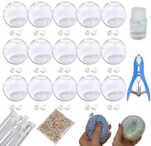 15 Teiliges Stressball-Bastelset, Stressball-Haut, DIY Vakuum-Quetschbälle mit Deckel und Luftpumpe und Expander-Werkzeug für Sinneswahrnehmung und Stressabbau (5cm,Transparent)