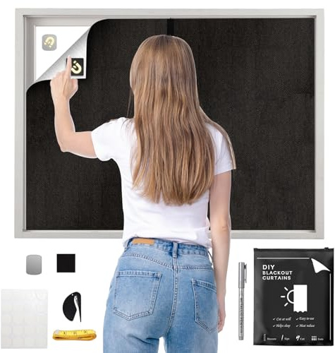 Fenster Verdunkelung Magnetisch, 145x100cm Verdunklungsstoff Verdunkelungsrollo mit Klett, Ohne Bohren Lichtblockierende Verdunklungsfolie Fenster, Zuschneidbar Dachfenster Sonnenschutz Verdunklung