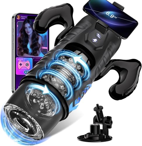 Kismloit Male Masterubaters Sex Toys for Men, AI Interactive Masturbator | Phone Holder, Suction Base & Handle, 7 Thrusting & Rotating Modes Adult Mens Sex Toy Stroker Penis Vibrator Fleshliglt