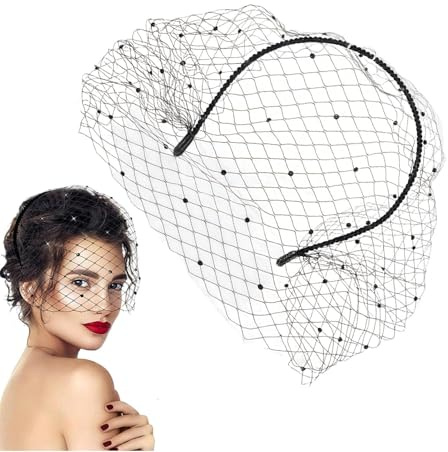 Schwarzes Schleier Stirnband - Eleganter Schwarzer Trauerschleier Netzhaarreifen für Mädchen - Modisches Haarband Leichtes Haarstyling Zubehör für Schwester Tochter Ehefrau und Freund Freundin