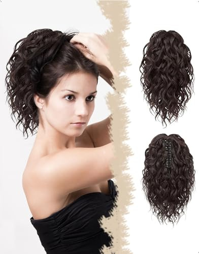 SanKristo Extension de cheveux en queue de cheval, 30 cm courte Pince à clip naturelle Layered bouclée ondulée synthétique Bouclés Ponytail perruque postiche Rajout pour femmes, Brun