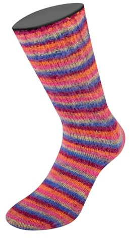 LANA GROSSA Cosy Socks Multi Stripes | Flauschig & waschmaschinenfest mit besonderem Druckeffekt | Handstrickgarn aus 70% Schurwolle & 30% Polyamid | 100g Wolle zum Stricken & Häkeln | 400m FB 156