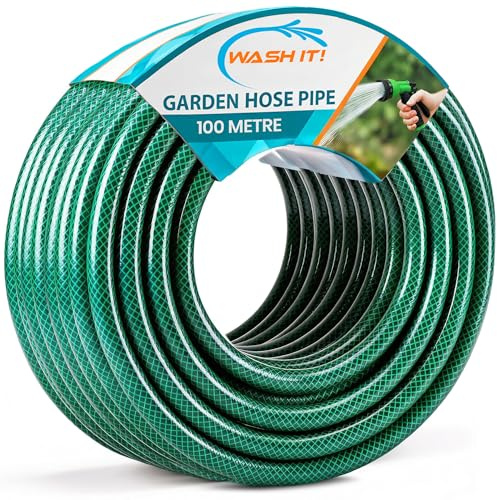 Reinforced Garden Hose Pipe - Weatherproof Kink Resistant Garden Hosepipe for Watering, Gardening and Cleaning Tasks - Strong Universal Water Hose Pipe - Durable Flexible Hosepipe (100m)