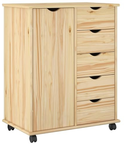 vidaXL Rollschrank Mit Rad Braun 63,5 x 39 x 79 cm Massivholz Kiefer, Studienregal, minimalistisches Design, viel Stauraum, rollbare Regale, Büroorganizer, Holzschubladeneinheit