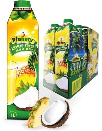 Pfanner Ananas Kokos Getränk (8 x 1 l) – Ananassaft und Kokoswasser – Fruchtgetränk im Vorratspack – Getränk mit mind. 25 % Fruchtgehalt