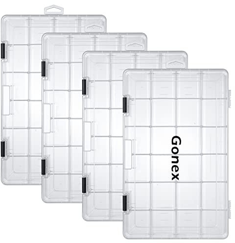 Gonex Köderboxen Angeln, Tackle Boxes 4 Stück, Transparente Kunststoff Angelbox mit Verstellbaren Trennwänden für Angelzubehör, Angelkoffer, 24 Gitter