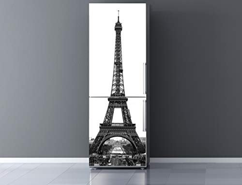Oedim Vinilo para Frigorífico Torre Eiffel Blanco y Negro 185x60cm | Adhesivo Resistente | Pegatina Adhesiva Decorativa de Diseño Elegante