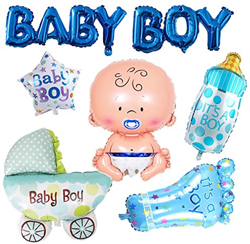 Baby Shower Dekoratione Jungen, Baby Boy Ballon, Baby Dusche Party Deko Blau, Geschlecht Offenbaren Ballon, Babyparty Deko Junge Babyflasche, Fußförmige Kinderwagen Helium Folienballon …