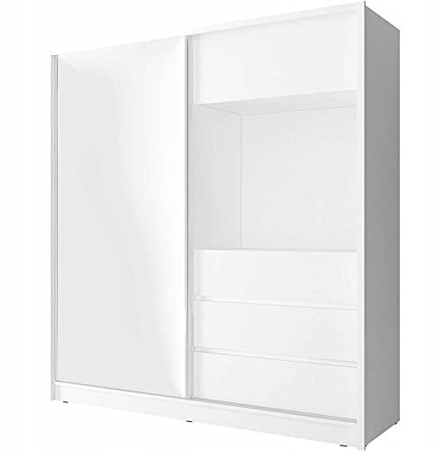 MOEBLO Kleiderschrank Schwebetürenschrank 1-türig Schrank mit Einlegeböden und Kleiderstange, Tv-Fach BxHxT 204x214x62 Cinema 200 Weiß