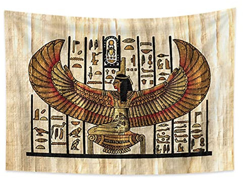 YONGFOTO 150x100cm Antikes Ägypten Tapisserie Pharao Königin mit Flügeln Hieroglyphen Papyrus Symbol Alte Zivilisation Wandbehang Tapisserien für Heim Wand-Dekor Tischdecke Decke