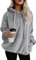 Hoodie Damen Oversize Teddy Pullover Teddyjacke Pulli Teddy Fleece Sweatshirt Kapuzenpullover Fleecejacke Kapuzenpulli Warm Langarm Lose Winter Tops Oberteile Casual mit Tasche (Hellgrau, M)