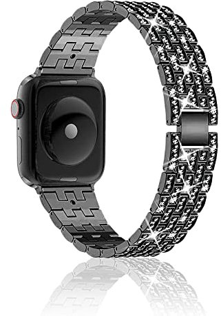 Niboow Cinturino per Apple Watch 38mm 40mm 41mm 42mm Series 10/Series 9/Series 8/Series 7/Series 6/Series 5/Series 4/Series 3/2/1, Donna Metallo Diamante Cinturini per Apple iWatch SE/SE 2 - Nero
