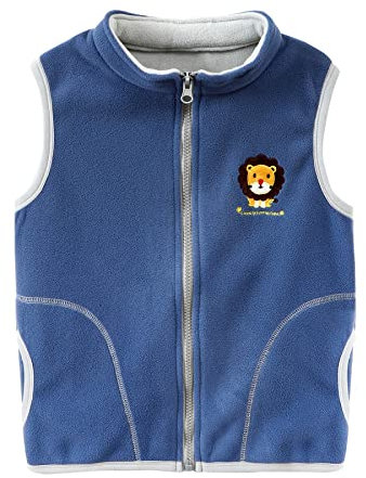 Baby Kinder Fleeceweste Jungen Mädchen Polar Fleece Weste Stehkragen Reißverschluss Ärmellose Kinderjacke Cartoon Muster, Löwe Blau 110