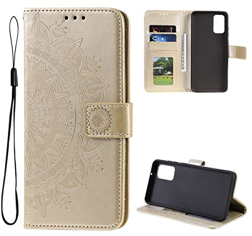 CoverKingz Handy Case kompatibel mit Samsung Galaxy A13 5G/Galaxy A04s - Handy Cover mit Kartenfach Phonecase - Smartphone Hülle klappbar Motiv Mandala Gold