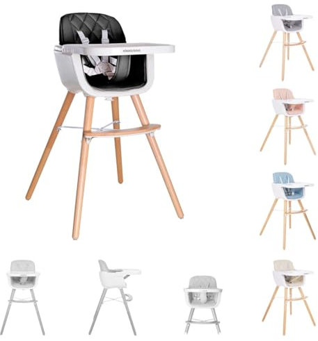 Kikkaboo, Kinderhochstuhl 2 in 1 Woody, Kinderstuhl, Tisch verstellbar, Gurt, Farbe:schwarz