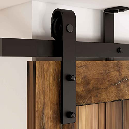 BONIKLUBA 3 m Deckenhalterung, Schiebetür-Hardware-Set, schwarz, glatt und leise (J-Form-Kleiderbügel-Set)