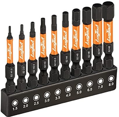 toolant Lot de 10 forets pour clé Allen à tête hexagonale (métrique), tige hexagonale de 6,35 mm, embouts hexagonaux en acier S2, usinés CNC avec magnétisme, 5,1 cm de long avec boîte de rangement
