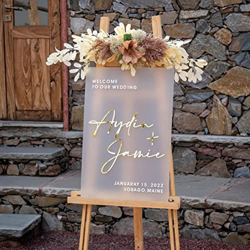 Panneau de bienvenue de mariage, Panneau de bienvenue de mariage en acrylique, Panneau de Bienvenue Porte d'entrée, Pour restaurant, entreprise ou mariage (40X60cm, Frosted and Gold)