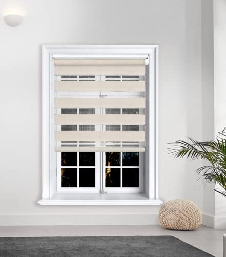 Lister Cartwright Zebra Roller Blinds – Day & Night Dual Layer Fabric – Translucent Vision Shades- 120x165 cm – Cream – Window & Door Blinds for Home Office