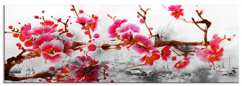 decomonkey - Impression sur Toile Intissé Cerisier 135x45 1 Pièce - Tableau Décoration Appartement Cadre en Bois Photo Déco Salon Peinture sur Toile Maison Fleur de cerisier du japon