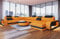 Sofa Dreams XXL Stoff Wohnlandschaft Berlin - mit LED Beleuchtung, verstellbare Kopfstützen, Ottomane/Mikrofaser/Ausrichtung wählbar (Ottomane rechts, Schwarz-Aprico)