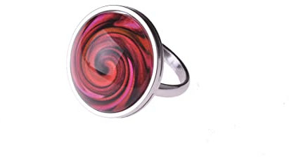 Adi-Modeschmuck Verstellbarer Ring 'Sienna', attraktive farbige Ornamente unter einem 20mm Glas Cabochon, größenverstellbarer Ring aus Edelstahl, handgefertigt in Berlin (Rot)