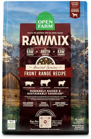 Open Farm, RawMix Dry Dog Food with Ancient Grains, Protein-Packed Kibble Coated in Bone Broth with Freeze Dried Raw Chunks, Beef Pork & Lamb, Front Range Recipe, 20lb Bag