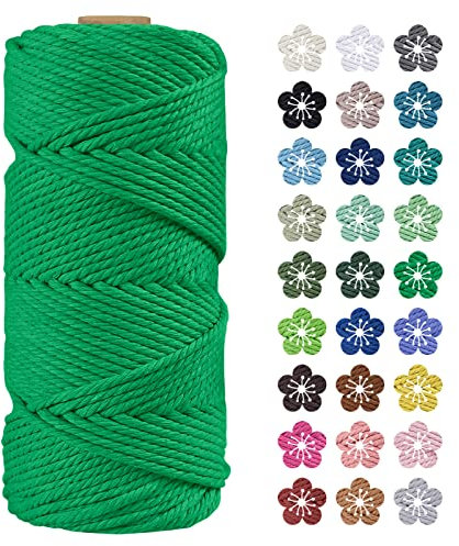 LEREATI Makramee Garn 4mm x 100m Baumwollkordel Natur Baumwollseil Farbig Baumwollgarn, Macrame Cord 4mm für DIY Geflochten, Makramee Deko, Hängepflanze, Wandbehang, Vorhang (Grün)