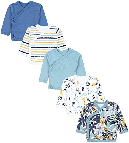 TupTam Baby Jungen Langarm Wickelshirt Baumwolle 5er Set, Farbe: Koala Safari Streifen Mintgrün Orange Blau, Größe: 62