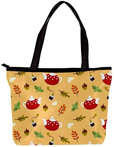Autumn Tea Pot and Acorn-01 Personalized Tote Bag for Women Large Capacity Casual Shoulder Bag