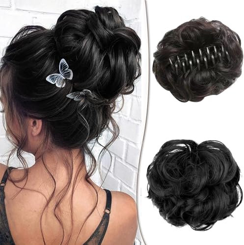 Krallen Clip Messy Bun Haarteil Haarteil mit Klammer Clip in Claw Haargummis Lockige Synthetische Haarknoten Haarverlängerung Chignon Voluminös Haarteil Unordentlicher Dutt Extensions (Schwarz)