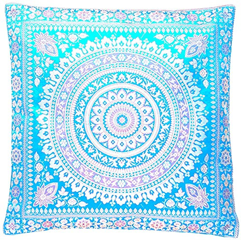 Ruwado Meeresblau & Dunkelblau Seide Kissenbezug | Zierkissenbezug | Sofakissenbezug | Dekokissen - 40 cm x 40 cm, Handgewebt und Handgefertigt von Kunsthandwerkern aus Indien