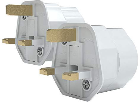 EAZY CASE - 2X UK Reiseadapter, Netzstecker für UK auf DE Schutzkontakt, 3Pin Stecker auf Schuko Euro-Buchse - Perfekter Reisestecker für England, Hong Kong, VAE, Zypern, Weiß