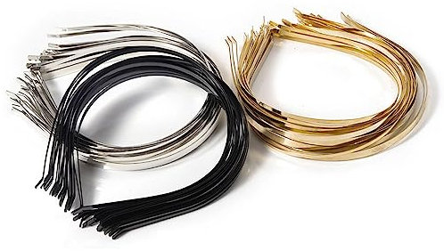 Pamtns Haarreifen Damen - Dünn 30 Stück Glatte Metall Stirnbänder DIY Handwerk Rahmen Haarband für Unisex Silber Gold Schwarz