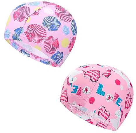 JOCXZI Bonnets de Bain,2 Bonnets de Bain pour garçons et Filles de 1 à 8 Ans, Coton Doux et Confortable, adaptés aux Cheveux Longs et Courts