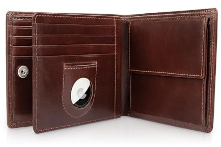 HIDES REPUBL1C® 'Sydney' AirTag Wallet mit Münzfach und RFID-Schutz | AirTag Geldbeutel | Apple Airtag Portemonnaie | Smart Wallet Airtag | Slim Wallet AirTag Geldbörse AirTag | Cognac Braun