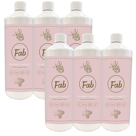 Fabulosa House of Fab Luxury Fragranced Antibacterial Laundry Cleanser and Fabric Softener, Premium Laundry Sanitiser and Freshener, 120 Washes, 1L, 6 Pack, Bramble Harvest