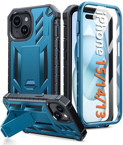 FNTCASE für iPhone 15 Hülle: für iPhone 14 Handyhülle für iPhone 13 Hüllen Schutzhülle mit Ständer Stoßfeste Kratzfeste Case Ganzkörper Heavy Duty Cover SGS-Militärschutz 6,1 Zoll